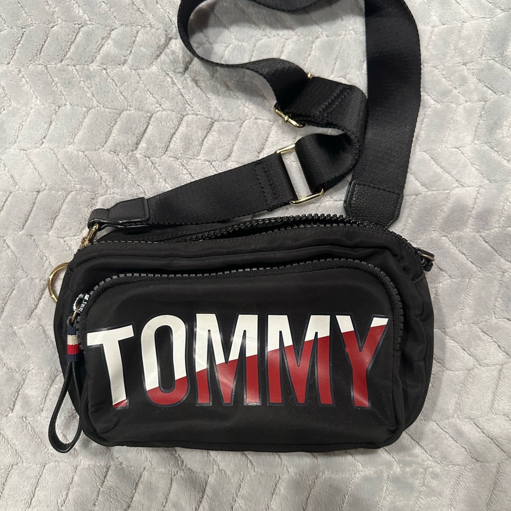Tommy Hilfiger Black Belt Bag with Red Accents